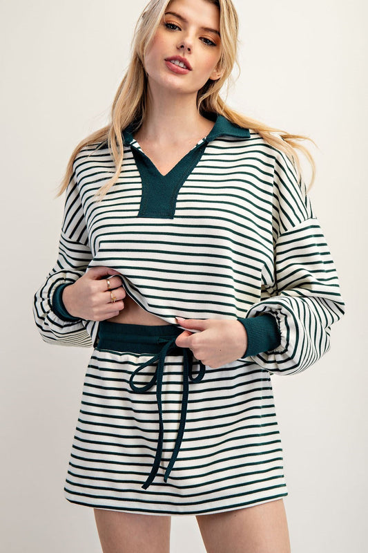 Striped Drawstring Mini Skort Set