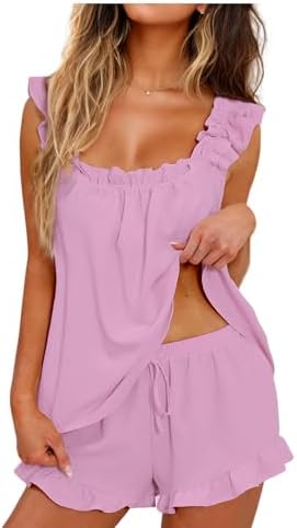 Womens Pajamas Set 2 Piece Rufflle