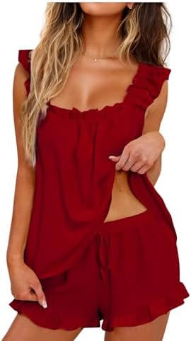 Womens Pajamas Set 2 Piece Rufflle