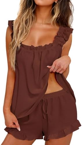 Womens Pajamas Set 2 Piece Rufflle
