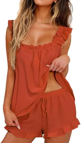 Womens Pajamas Set 2 Piece Rufflle