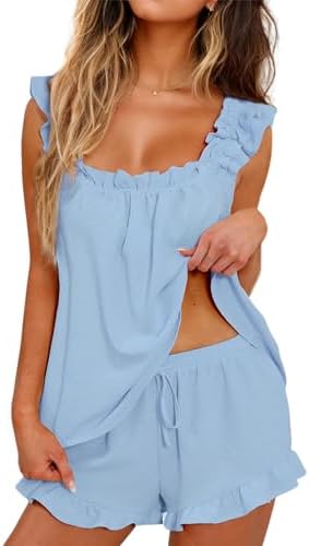 Womens Pajamas Set 2 Piece Rufflle