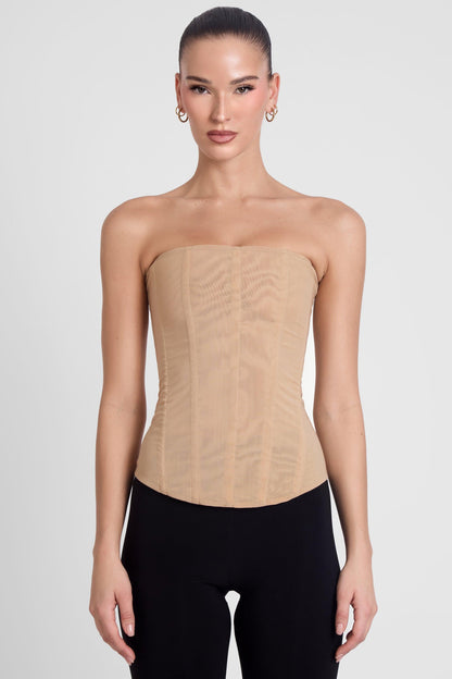 Muse Mesh Corset Top - Tan