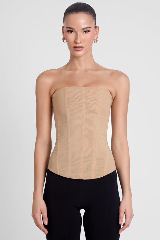 Muse Mesh Corset Top - Tan