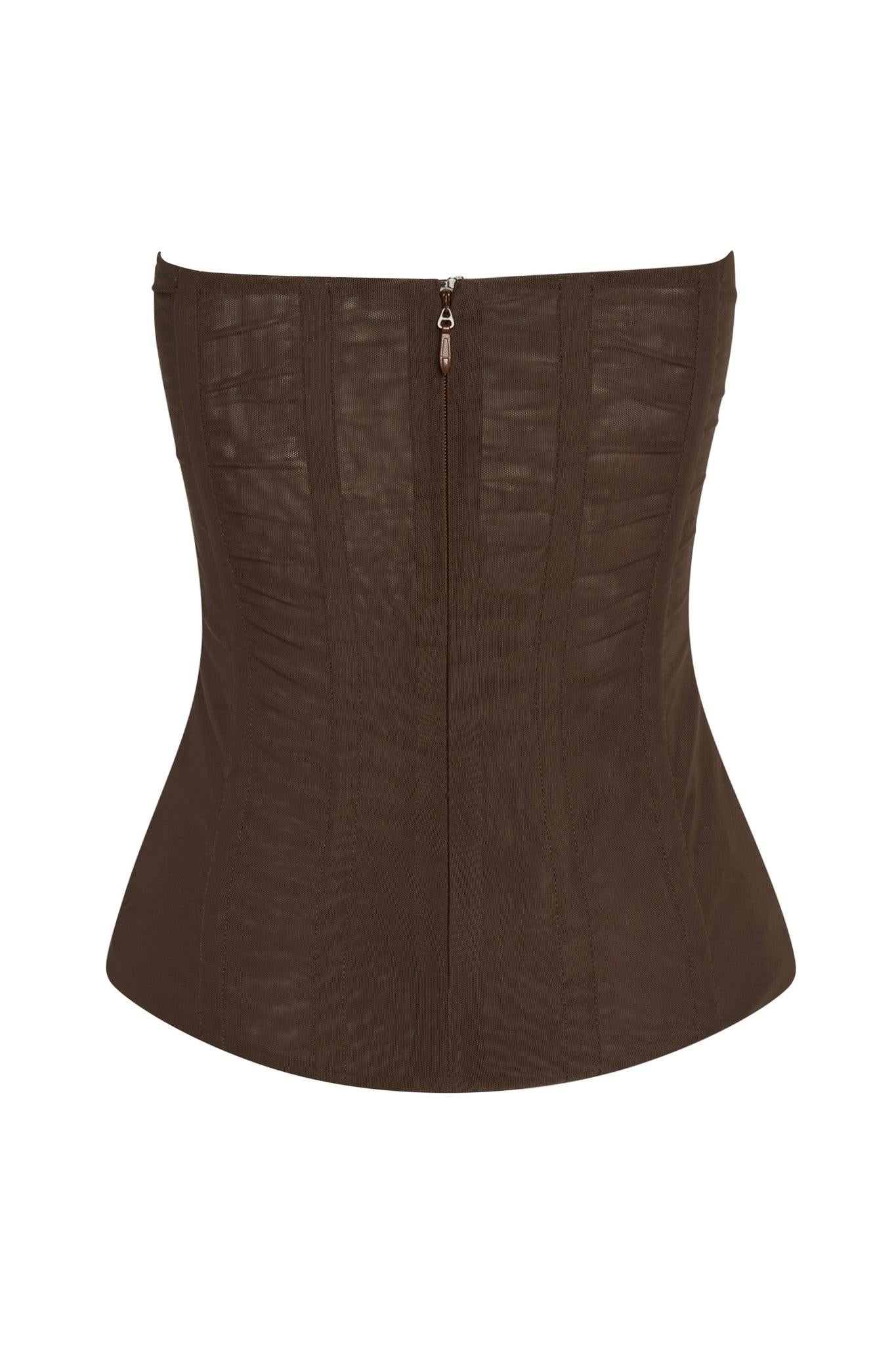 Muse Mesh Corset Top - Chocolate Brown
