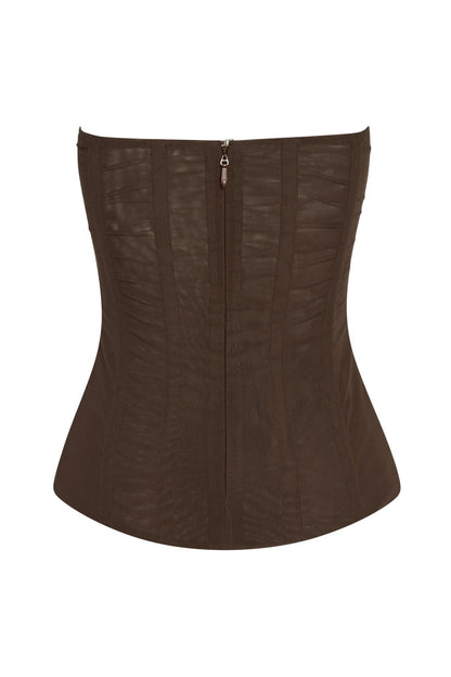 Muse Mesh Corset Top - Chocolate Brown