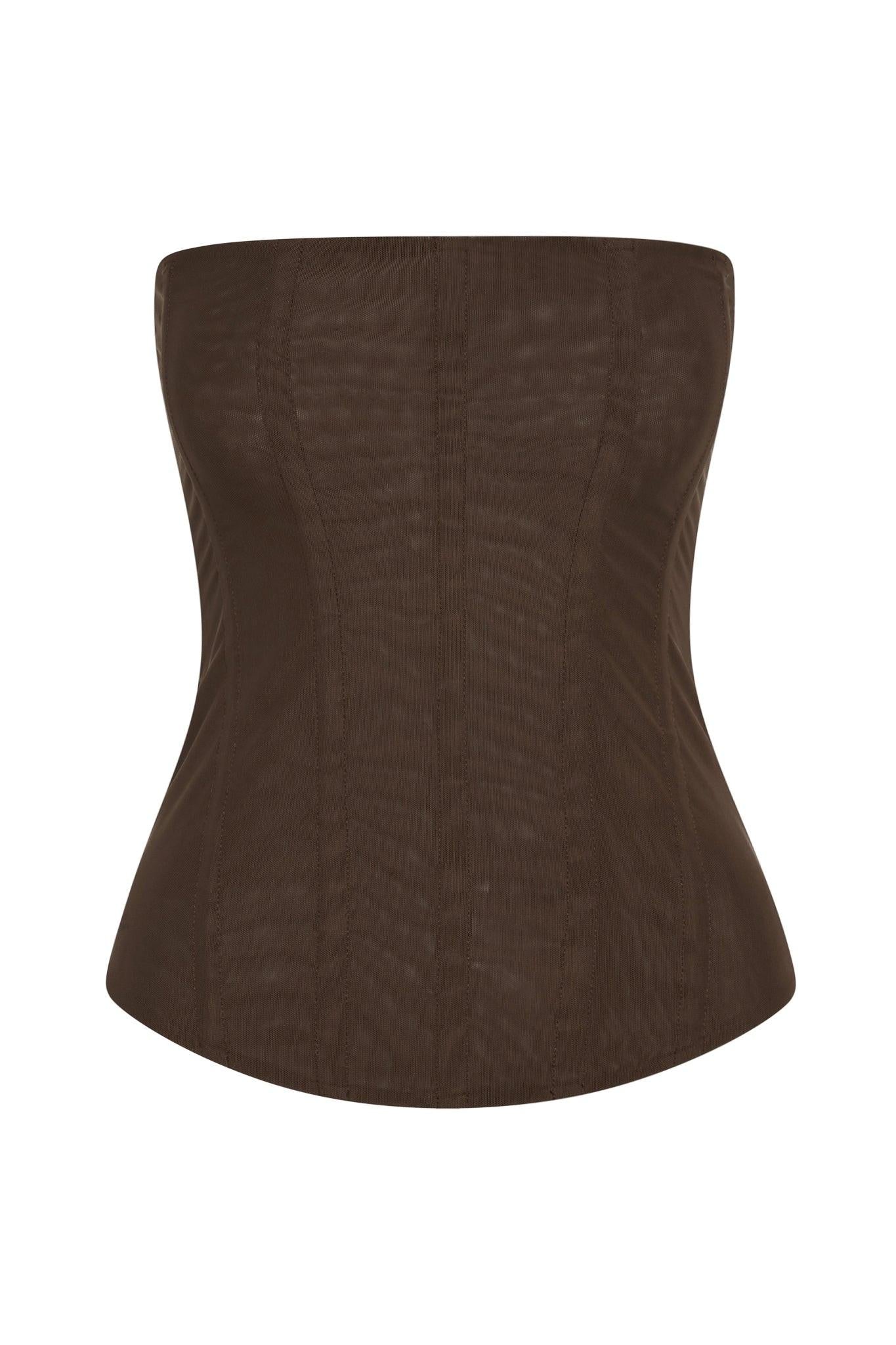 Muse Mesh Corset Top - Chocolate Brown
