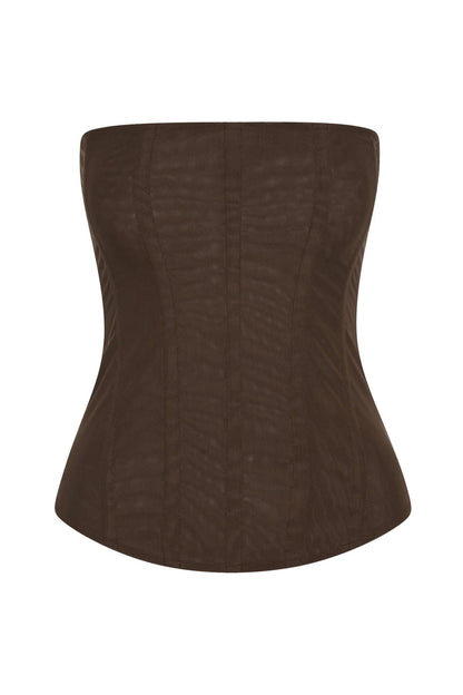 Muse Mesh Corset Top - Chocolate Brown