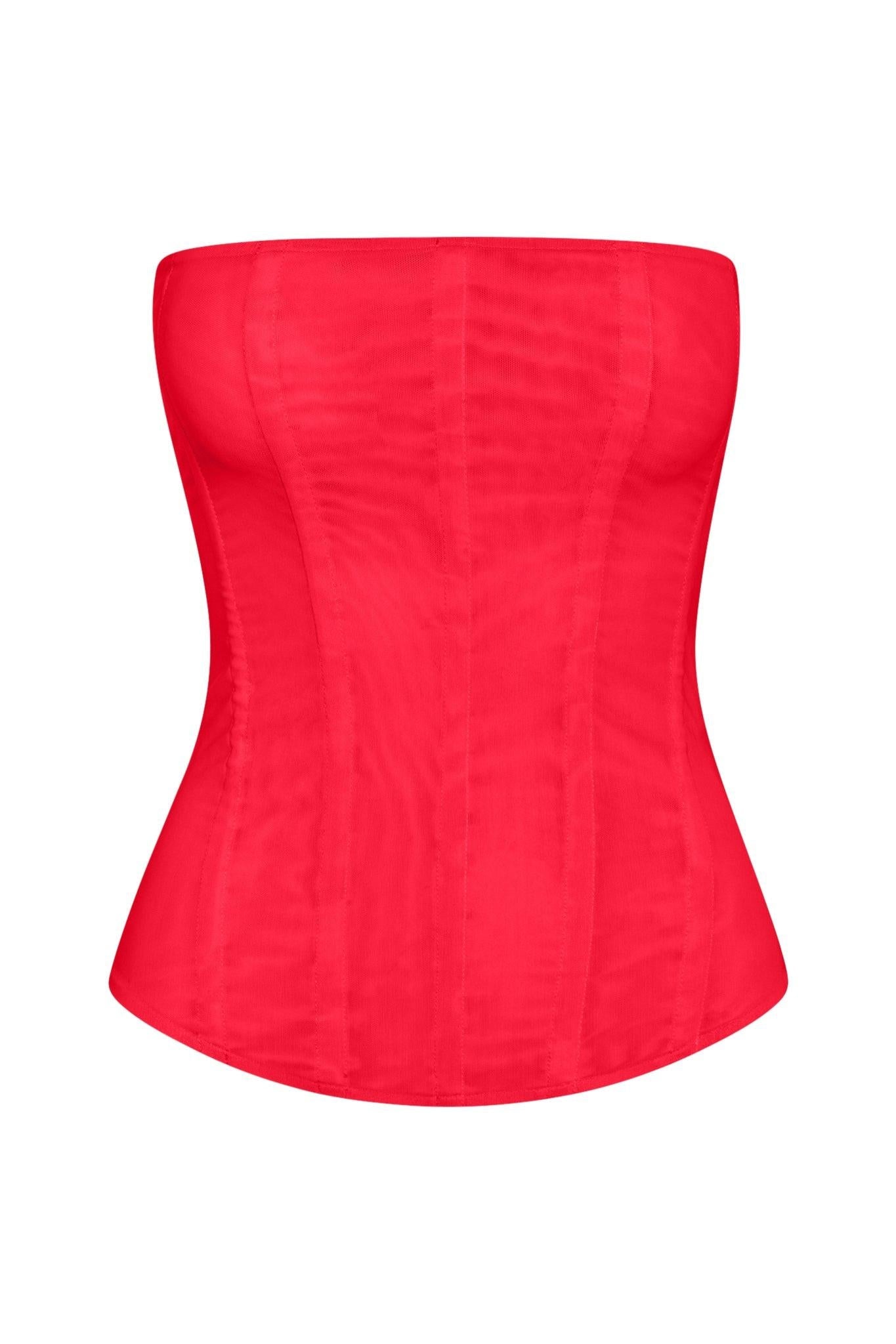 Muse Mesh Corset Top - Red