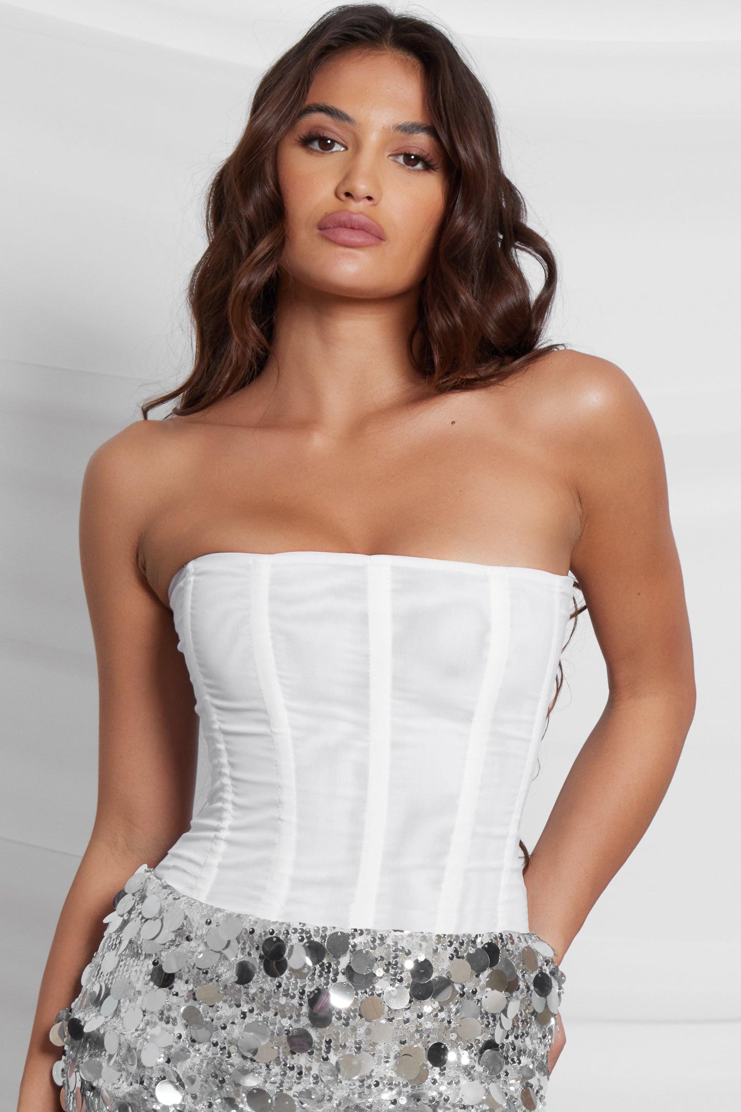 Muse Mesh Corset Top - White