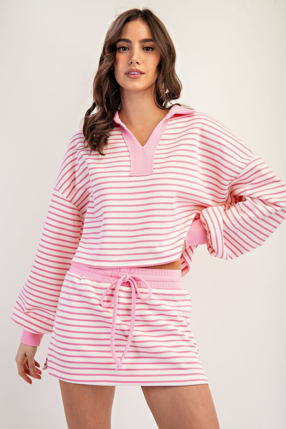 Striped Drawstring Mini Skort Set