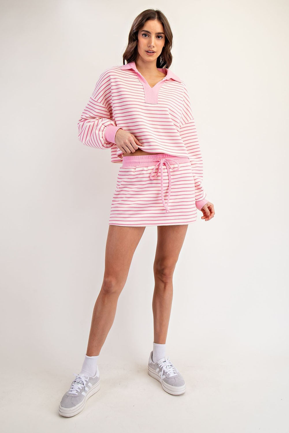 Striped Drawstring Mini Skort Set