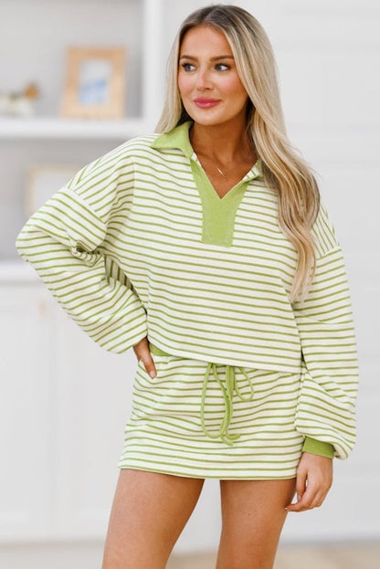 Striped Drawstring Mini Skort Set