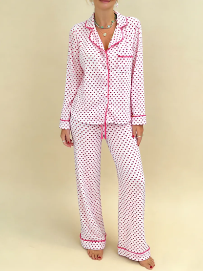 Pink Heart Wide Leg Pajama Set