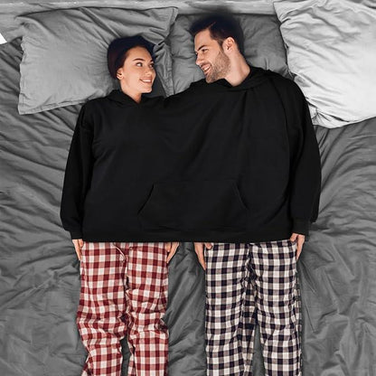 Mens Womens Two Person Ugly Hoodie Intimate  Loose Solid Sweatshirt One-Piece Couples Pullover Holiday Party Jumpers Tops