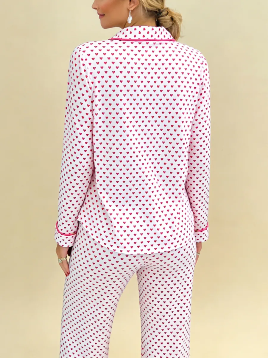 Pink Heart Wide Leg Pajama Set