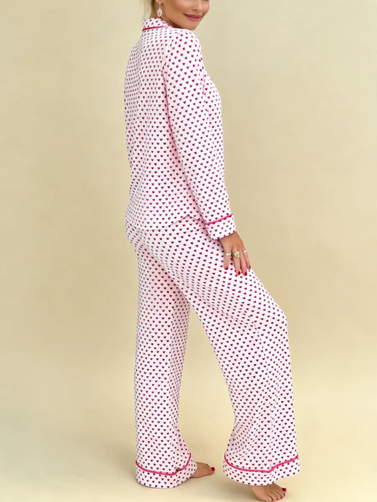 Pink Heart Wide Leg Pajama Set